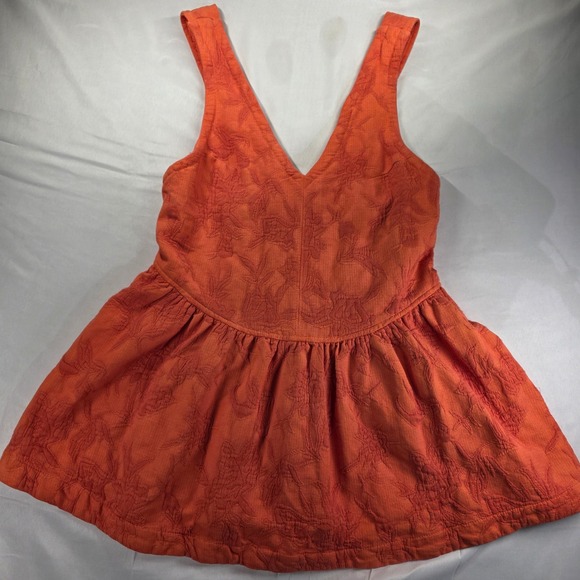 Free People Dresses & Skirts - Free People Orange Jacquard Floral Bow Back Babydoll Mini Dress Tunic XS